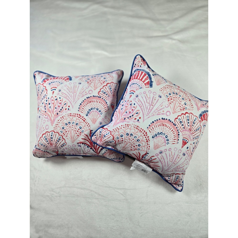 Allen + Roth Coral Springs‎ 16" Square Throw Pillows Set of 2 Coastal Navy Pink